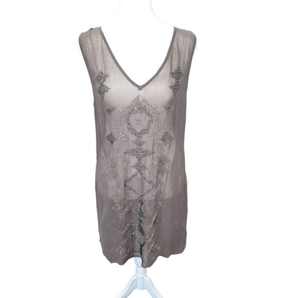Chan Luu Sheer Beaded Gray Mini Dress XS Fairycore Y2K Whimsy Goth - Picture 3 of 11